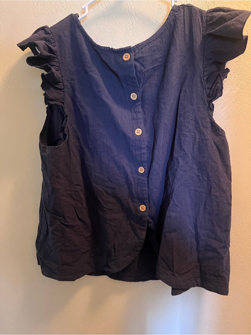 SHEIN Dark Navy Button-Front Ruffle Sleeve Blouse